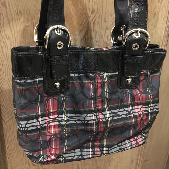 COACH π Poppy Glam Glitter Tartan Plaid Hobo Tote - Picture 7 of 13